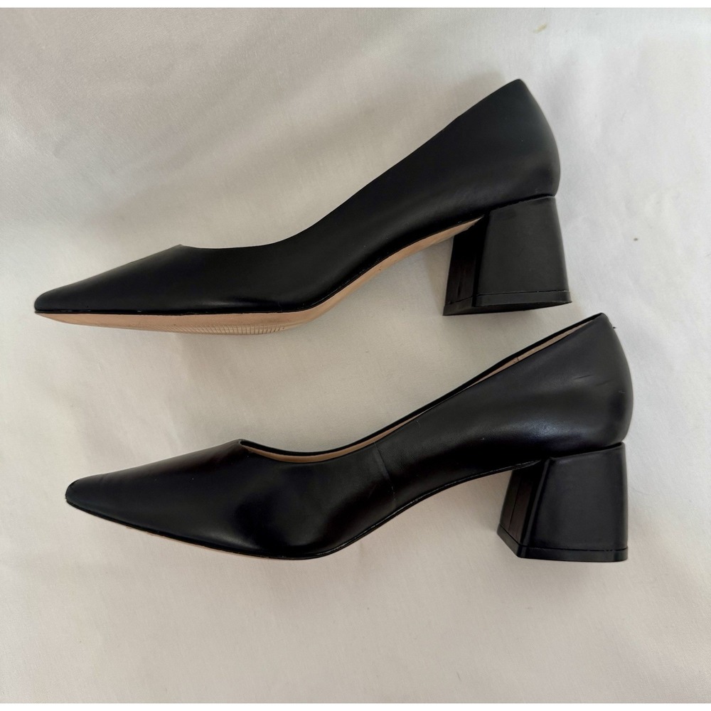 Antonio Melani Black Leather Heeled Pumps 7.5 Block - Picture 3 of 10